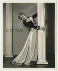 1s678 OLIVIA DE HAVILLAND 8.25x10 still '30s modeling cool dress w/arms around column by Welbourne!