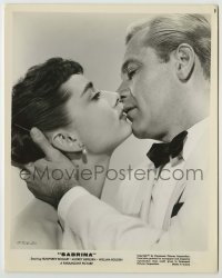 1s779 SABRINA 8x10.25 still '54 best c/u of beautiful Audrey Hepburn kissing William Holden!