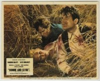 1s011 BONNIE & CLYDE color English FOH LC '67 Warren Beatty & Pollard with wounded Faye Dunaway!