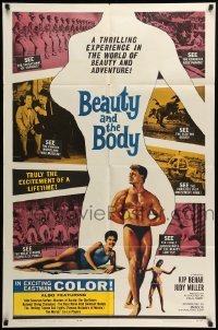 1t083 BEAUTY & THE BODY 1sh '63 sexy female silhouette & male beefcake!