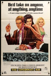 1t173 CINCINNATI KID 1sh '65 Peak art of poker player Steve McQueen, Tuesday Weld & Ann-Margret!