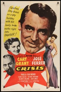 1t199 CRISIS 1sh '50 great huge headshot art of Cary Grant, plus Paula Raymond & Jose Ferrer!