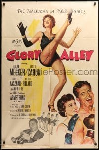 1t338 GLORY ALLEY 1sh '52 boxer Ralph Meeker, sexy Leslie Caron, Louis Armstrong playing trumpet!
