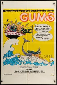 1t358 GUMS 1sh '76 sexy Jaws parody, wacky P.S. Bramley art of mermaid!