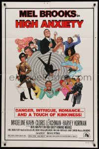1t373 HIGH ANXIETY style B 1sh '77 Mel Brooks, great Vertigo spoof design, a Psycho-Comedy!