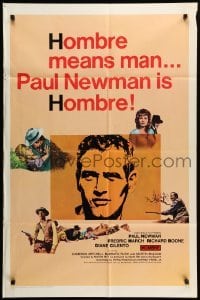 1t383 HOMBRE 1sh '66 Paul Newman, Fredric March, directed by Martin Ritt, it means man!