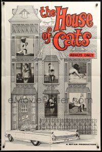1t412 HOUSE OF CATS 1sh '66 sexy images of women in windows, cool art of house & car!