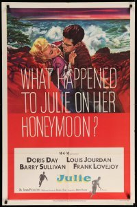 1t448 JULIE 1sh '56 what happened to Doris Day on her honeymoon with Louis Jourdan?