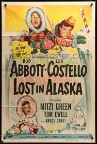 1t488 LOST IN ALASKA 1sh '52 artwork of Bud Abbott & Lou Costello falling on ice!