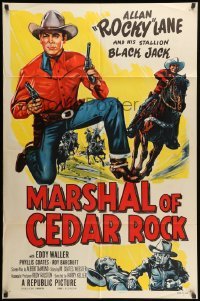 1t524 MARSHAL OF CEDAR ROCK 1sh '53 cool art of cowboy Allan 'Rocky' Lane & Black Jack!
