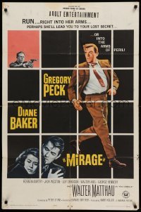 1t541 MIRAGE 1sh '65 cool artwork of Gregory Peck & Diane Baker!