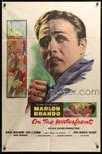 1t001 ON THE WATERFRONT 1sh '54 directed by Elia Kazan, classic c/u art of Marlon Brando!
