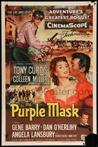 1t650 PURPLE MASK 1sh '55 art of masked avenger Tony Curtis w/pretty Colleen Miller!