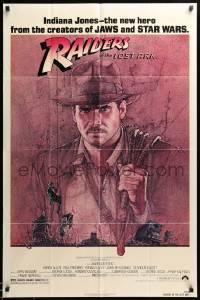 1t660 RAIDERS OF THE LOST ARK 1sh '81 great art of adventurer Harrison Ford by Richard Amsel!