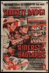 1t682 RIDERS OF THE BADLANDS 1sh '41 art of Charles Starrett, Russell Hayden gunning for bad men!