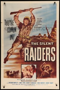 1t739 SILENT RAIDERS 1sh '54 Richard Bartlett running with rifle over head, they're comin' in!