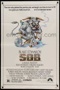 1t695 S.O.B. 1sh '81 Julie Andrews, Blake Edwards, wacky Alvin art of bull in director's chair!