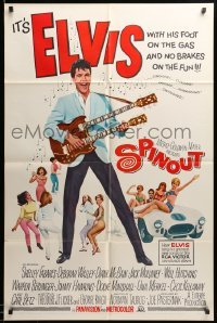 1t767 SPINOUT 1sh '66 Elvis playing a double-necked guitar, foot on the gas & no brakes on fun!