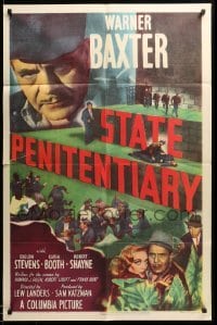 1t776 STATE PENITENTIARY 1sh '50 Warner Baxter, filmed behind bars, cool poster design!