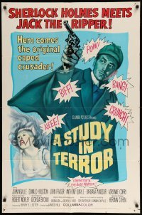1t799 STUDY IN TERROR 1sh '66 art of Neville as Sherlock Holmes, the original caped crusader
