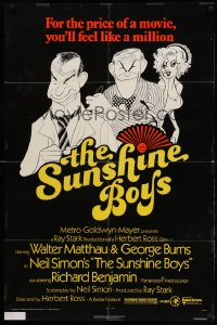 1t806 SUNSHINE BOYS 1sh '75 great Hirschfeld art of George Burns, Walter Matthau & Lee Meredith!