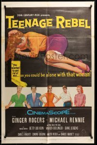 1t852 TEENAGE REBEL 1sh '56 Michael Rennie sends daughter to mom Ginger Rogers so he can have fun!