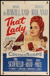 1t855 THAT LADY 1sh '55 Terence Young, art of Gilbert Roland & Olivia de Havilland with eyepatch!