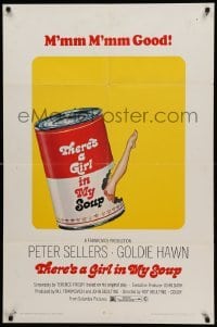1t859 THERE'S A GIRL IN MY SOUP 1sh '71 Peter Sellers, Goldie Hawn, great Campbell's soup can art!