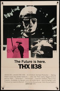 1t875 THX 1138 1sh '71 first George Lucas, Robert Duvall, bleak sci-fi, double inset images!