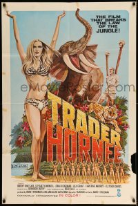 1t891 TRADER HORNEE 1sh '70 the film that breaks the law of the jungle, sexiest artwork!