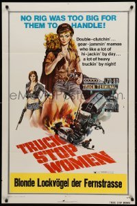 1t903 TRUCK STOP WOMEN 1sh '74 no rig was too big for sexy Claudia Jennings, Smith art!