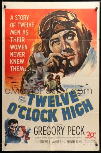 1t907 TWELVE O'CLOCK HIGH 1sh '50 cool artwork of smoking World War II pilot Gregory Peck!