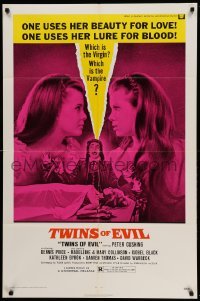 1t912 TWINS OF EVIL 1sh '72 one uses her beauty for love, one uses her lure for blood, vampires!