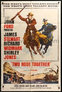 1t917 TWO RODE TOGETHER 1sh '61 John Ford, art of James Stewart & Richard Widmark on horses!