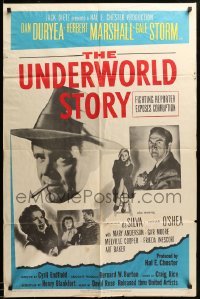 1t926 UNDERWORLD STORY 1sh '50 Dan Duryea, Herbert Marshall, Gale Storm, cool newspaper design!