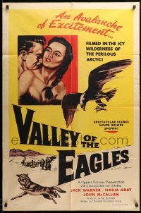 1t937 VALLEY OF THE EAGLES revised 1sh '52 combat with savage wolves, English Arctic thriller!
