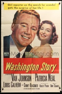 1t948 WASHINGTON STORY 1sh '52 great close up image of Van Johnson & Patricia Neal!