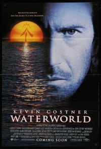 1t950 WATERWORLD int'l advance DS 1sh '95 different huge close up of Kevin Costner & ocean horizon!