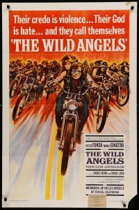 1t967 WILD ANGELS 1sh '66 classic art of biker Peter Fonda & sexy Nancy Sinatra on motorcycle!