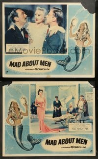 1w902 MAD ABOUT MEN 2 English LCs '54 great border artwork of sexy mermaid Glynis Johns!