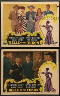 1w831 BELLE OF THE YUKON 2 LCs '44 great images of Randolph Scott & sexy Gypsy Rose Lee, top cast!