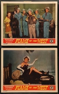 1w863 FLAME OF THE WEST 2 LCs '45 Johnny Mack Brown & sexy saloon girl Joan Woodbury!