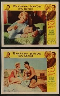 1w899 LOVER COME BACK 2 LCs '61 Doris Day consoling Rock Hudson in bed & both at beach!