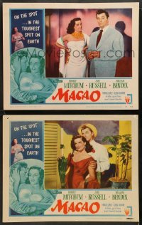 1w901 MACAO 2 LCs '52 Josef von Sternberg, great images of Robert Mitchum and sexy Jane Russell!
