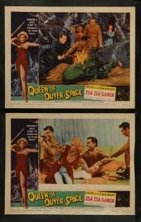 1w933 QUEEN OF OUTER SPACE 2 LCs '58 sexy Zsa Zsa Gabor & Laurie Mitchell on Venus!