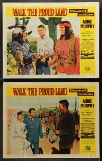 1w983 WALK THE PROUD LAND 2 LCs '56 great images of cowboy Audie Murphy, Jay Silverheels!