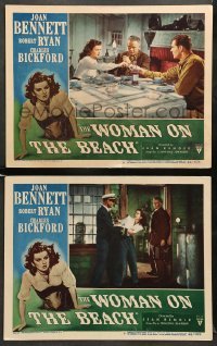 1w996 WOMAN ON THE BEACH 2 LCs '46 Charles Bickford, Robert Ryan & bad girl Joan Bennett!