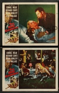 1w717 BIG COMBO 3 LCs '55 Cornel Wilde, Jean Wallace, Richard Conte, Van Cleef, classic film noir!