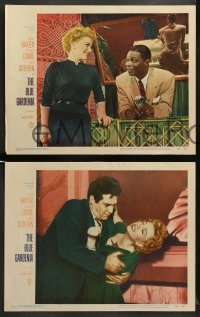 1w076 BLUE GARDENIA 8 LCs '53 directed by Fritz Lang, Anne Baxter, Nat King Cole, George Reeves!