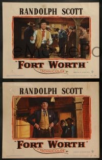 1w584 FORT WORTH 5 LCs '51 Randolph Scott in Texas, the Lone Star State was split wide open!